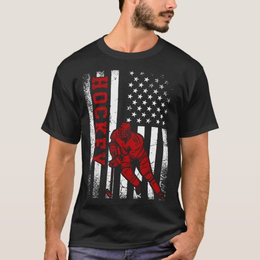 T-shirt Cool Ice Hockey Player Distressed USA American Fla (Devant)