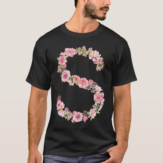 T-shirt Cool Initial Alphabet Monogram Flowers  Floral Let (Devant)