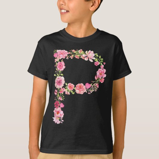 T-shirt Cool Initial Alphabet Monogram Flowers Floral Lett (Devant)