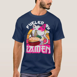 T-shirt Cool Japanese Cat Eats Ramen, Fuled By Ramen Quote