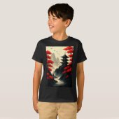 T-shirt Cool Japanese Pagoda Castle Mountain Landscape Gra (Devant entier)