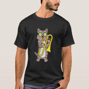 T-shirt Cool Kitty Cat Playing The Trombone And Wearing Su