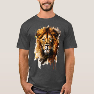 T-shirt Cool Lion Head Design Chemise Aquarelle Lion Chat 
