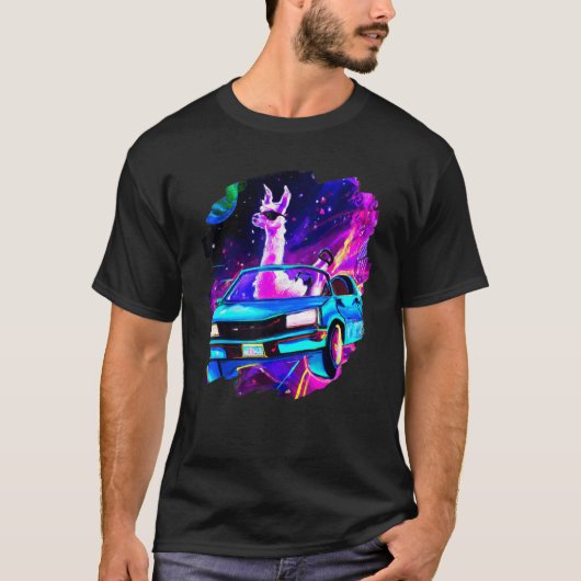 T-shirt Cool Llama Driving Sports Car In Space Alpaca  Lla (Devant)