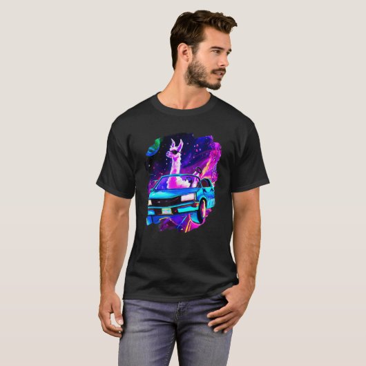 T-shirt Cool Llama Driving Sports Car In Space Alpaca  Lla (Devant entier)
