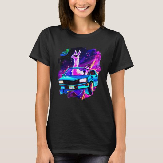 T-shirt Cool Llama Driving Sports Car In Space Alpaca  Lla (Devant)