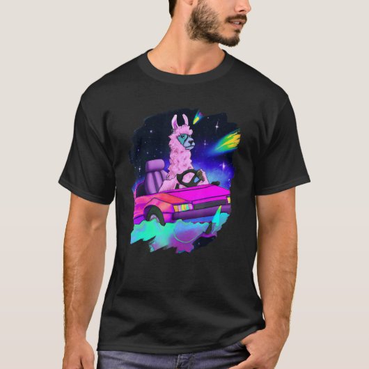 T-shirt Cool Llama Driving Sports Car In Space Alpaca Lla (Devant)