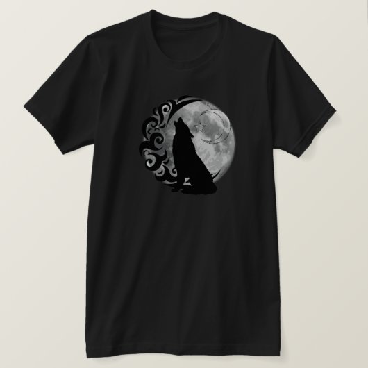 T-shirt Cool Loup noir Pleine lune noire Star Retro Magie (Design devant)