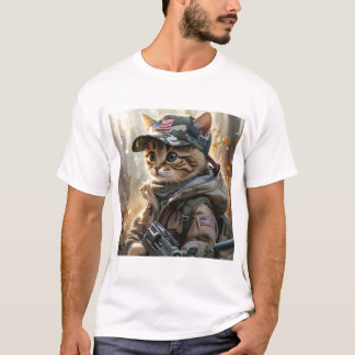 T-shirt Cool MAGA Chat avec pistolet et Camouflage Cute AM