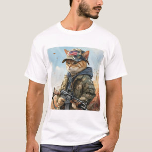 T-shirt Cool MAGA Chat avec pistolet et Camouflage Cute AM