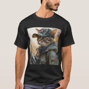 T-shirt Cool MAGA Chat avec pistolet et Camouflage Cute AM