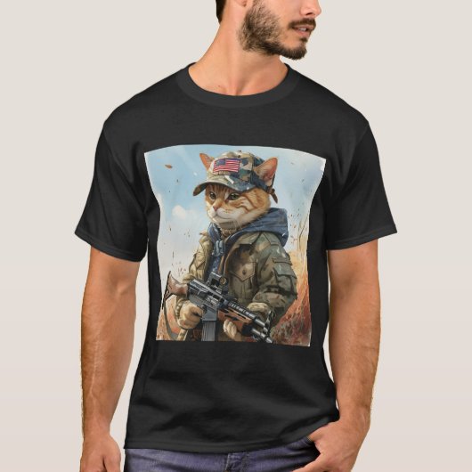 T-shirt Cool MAGA Chat avec pistolet et Camouflage Cute AM (Devant)