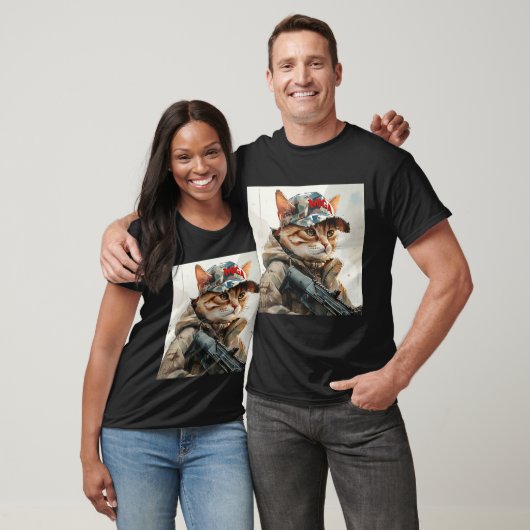 T-shirt Cool MAGA Chat avec pistolet et Camouflage mou (Unisexe)