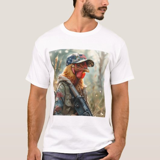 T-shirt Cool MAGA poulet avec pistolet Camouflage Casquett (Devant)