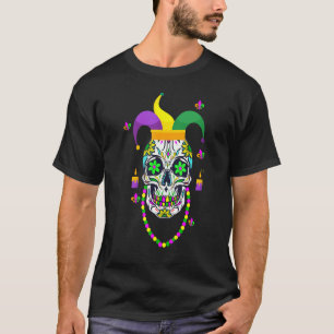 T-shirt Cool Mardi Gras Skull Jester Casquette perles masq