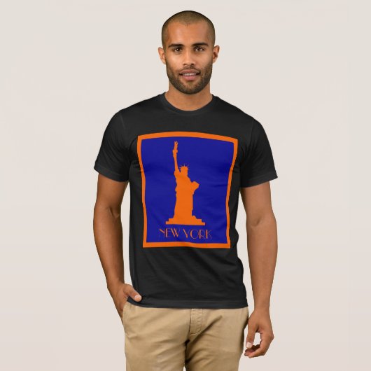 T-shirt Cool moderne New York en orange et bleu (Devant entier)