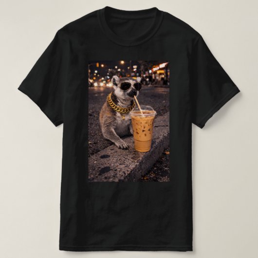 T-shirt Cool Mongoose Drinking Iced Coffee Funny Animal  (Design devant)