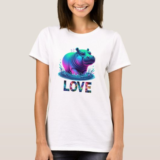 T-shirt Cool Neon Hippo Love (Devant)