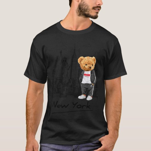 T-shirt Cool New York City Teddy Bear Illustration Graphic (Devant)