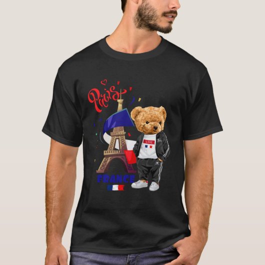 T-shirt Cool Parisian Teddy Bear in Pari Eiffel Tower Outf (Devant)