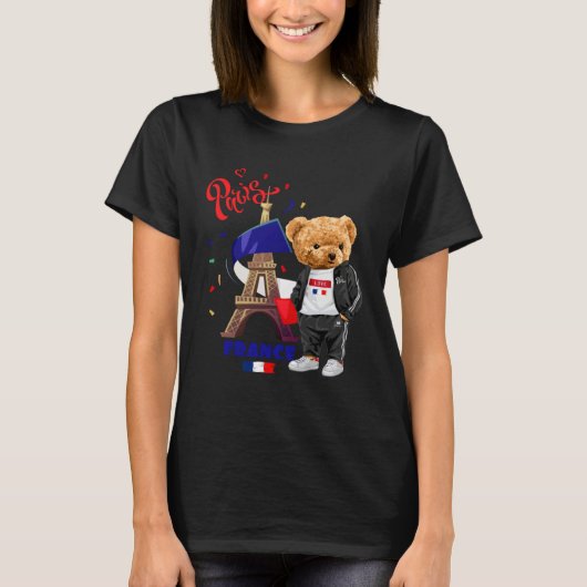 T-shirt Cool Parisian Teddy Bear in Pari Eiffel Tower Outf (Devant)