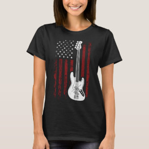T-shirt Cool Patriotique Américain Drapeau Basse Guitarist