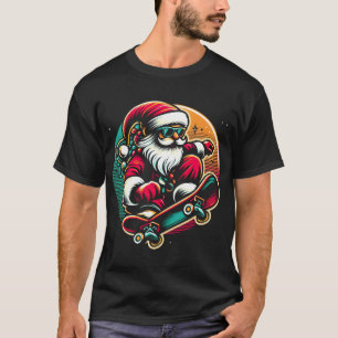 T-shirt Cool Père Noël Skateboard Santa Claus