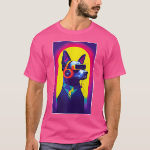 T-shirt Cool Pop Art Cyber Punk Doberman Portant un casque