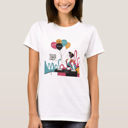 T-shirt Cool Pop Art d'une fille dj (Devant)