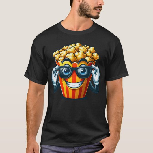 T-shirt Cool Popcorn Cartoon Lunettes de soleil Cinéma rét (Devant)