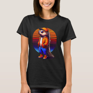 T-shirt Cool Porcupine Moderne Style urbain Sunset Art Rét