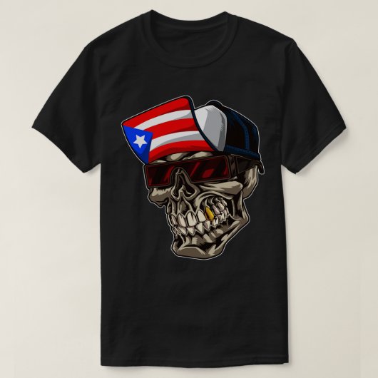 T-shirt Cool Porto Rico Crâne avec Casquette et drapeau Bo (Design devant)