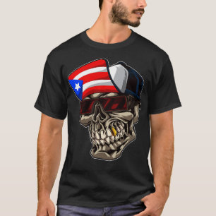 T-shirt Cool Porto Rico Crâne avec Casquette et drapeau Bo