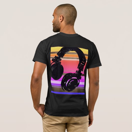 T-shirt cool pour DJ, casque à rayures (Dos entier)
