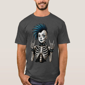 T-shirt Cool Punk Girl Skeleton Punk Rock Goth Girl Girl