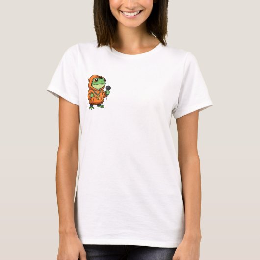 T-shirt Cool Rapper Frog in Orange Hoodie with Microphone (Devant)