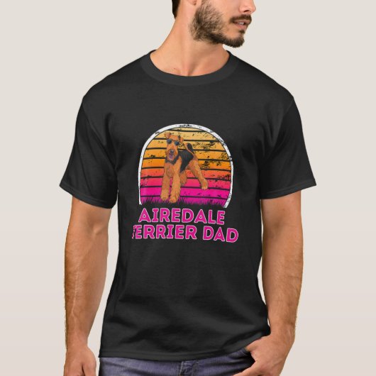 T-shirt Cool Retro Airedale Terrier Papa - Père Amoureux d (Devant)