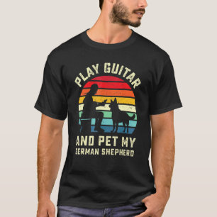 T-shirt Cool Retro Allemand Berger Guitare Joueur Chien Gu