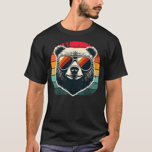 T-shirt Cool Retro Bear in Sunglasses 70s 80s 90s Novelty (Devant)