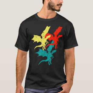 T-shirt Cool Retro Dragon Flame Speying Flying Mythical Cr
