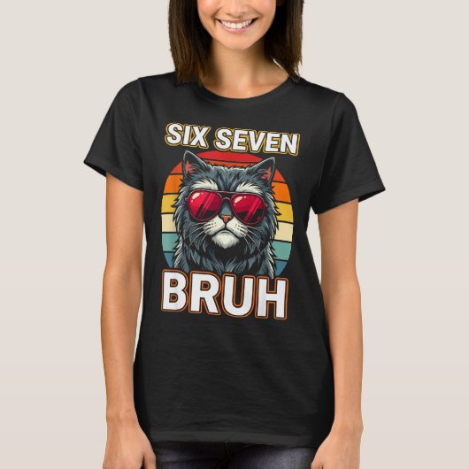 T-shirt Cool Retro Six Seven Bruh Cat Sungles Meme 67 (Devant)
