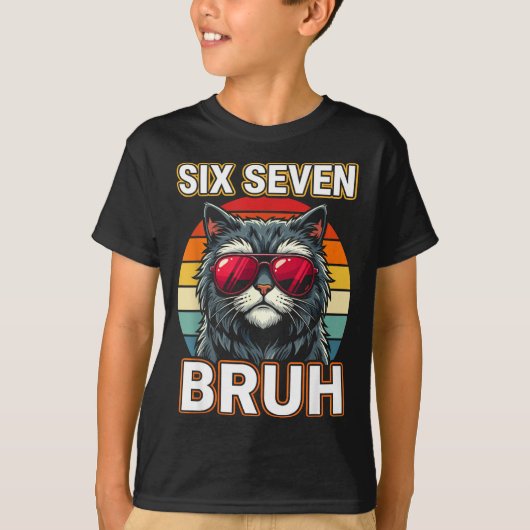 T-shirt Cool Retro Six Seven Bruh Cat Sungles Meme 67  (Devant)