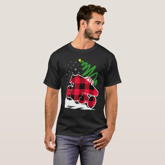T-shirt Cool Rouge Plaid Monster Camion Costume de Noël Ho (Devant entier)