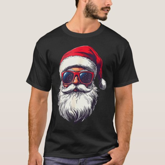 T-shirt Cool Santa Claus Face Retro Sungles Christmas Men  (Devant)