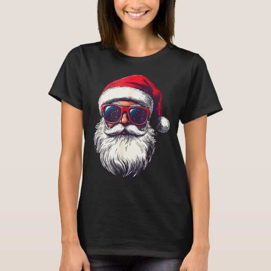 T-shirt Cool Santa Claus Face Retro Sungles Christmas Men  (Devant)