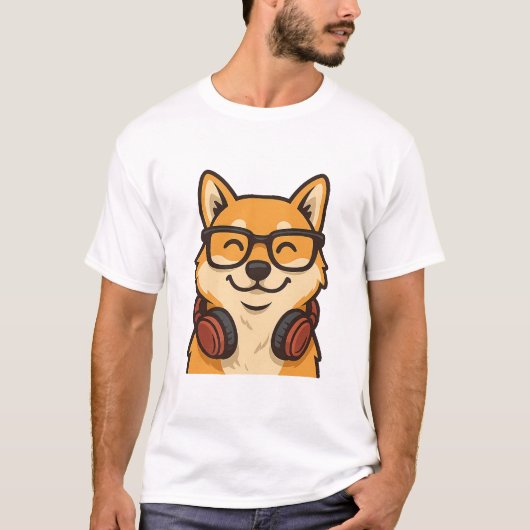 T-shirt Cool Shiba Inu with Glasses & Headphones — Fun Dog (Devant)