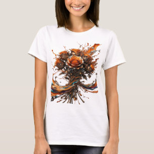 T-shirt Cool Silver ORANGES ROSES EN FLEUR METALLIQUE