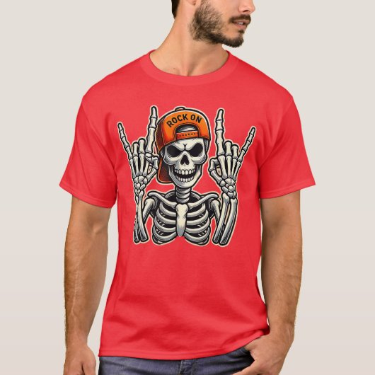 T-shirt Cool Skeleton Rocker Skier Casquette Halloween Pun (Devant)