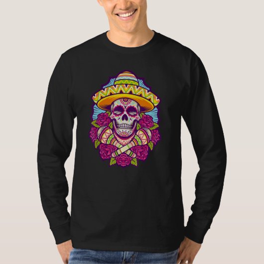 T-shirt Cool Skull Graphic Sombrero Dia De Los Muertos (Devant)