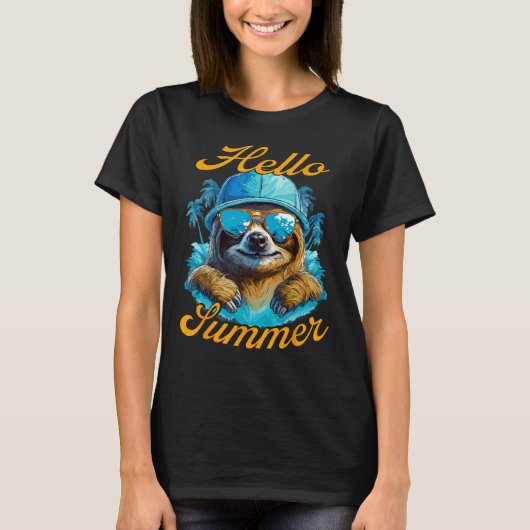 T-shirt Cool Sloth Hello Summer Vacances Plage été (Devant)